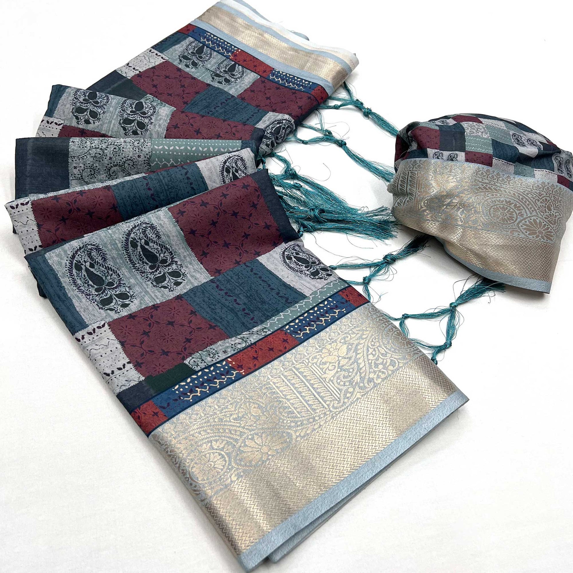 Multicolor Floral Digital Printed Pure Cotton Saree