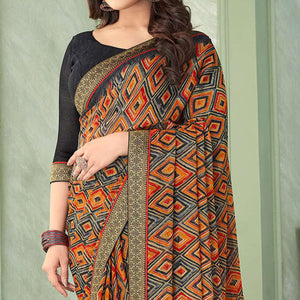 Multicolor Digital Printed Chiffon Saree With Lace Border
