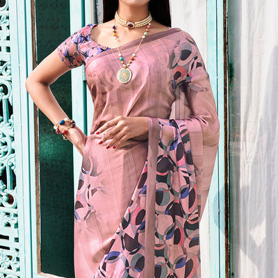 Mauve Digital Printed Satin Saree