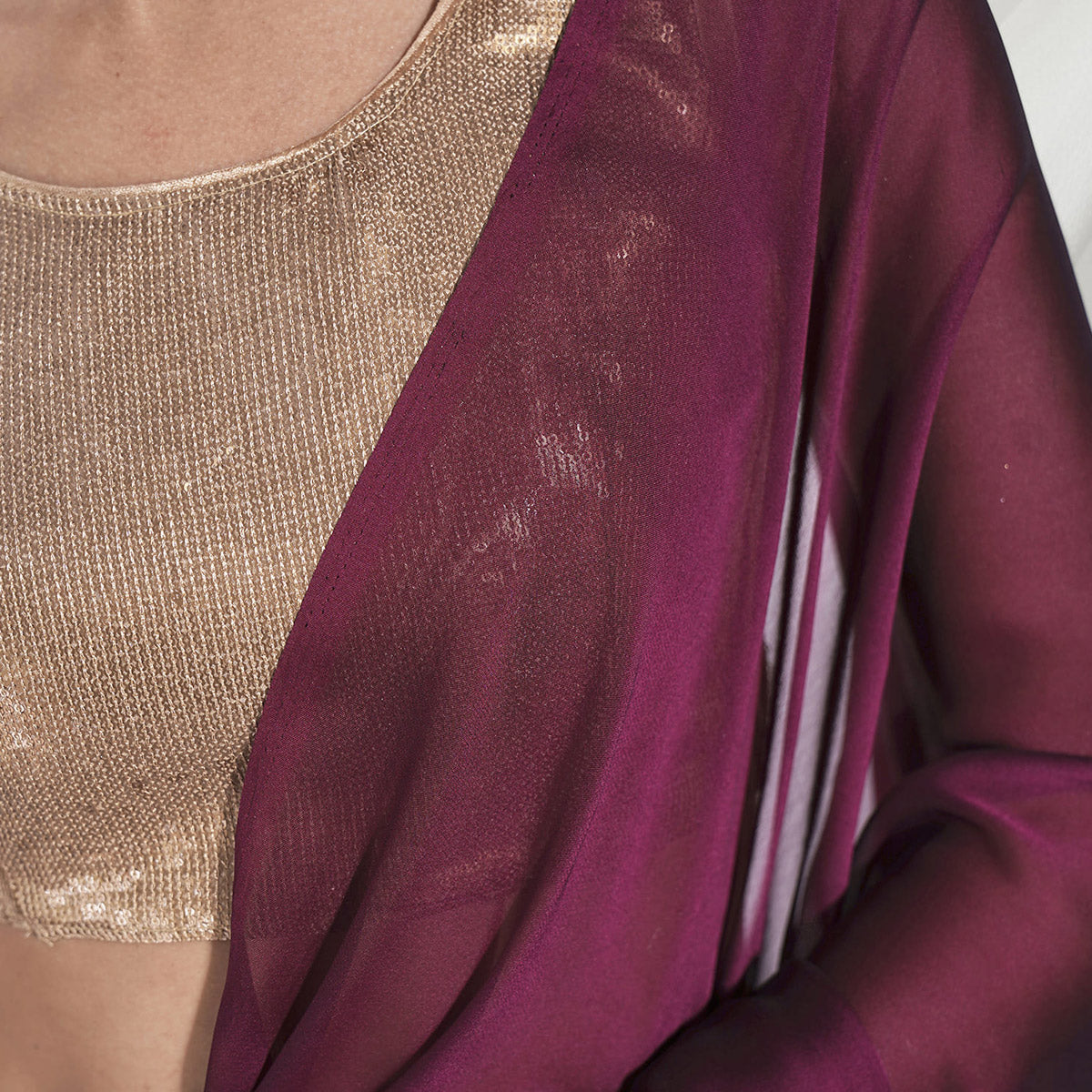 Dark Magenta Purple Solid Georgette Saree