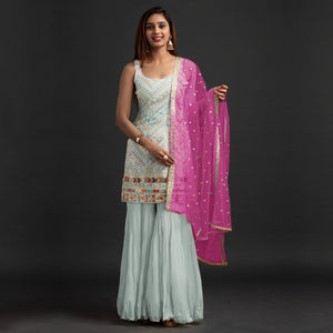 Light Grey Embroidered Georgette Sharara Suit