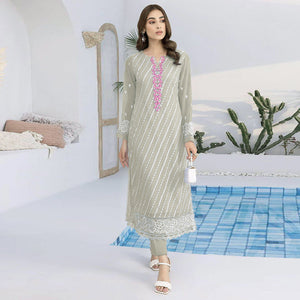 Fog Green Floral Embroidered Georgette Semi Stitched Suit