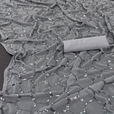 Grey Sequins Embroidered Georgette Saree