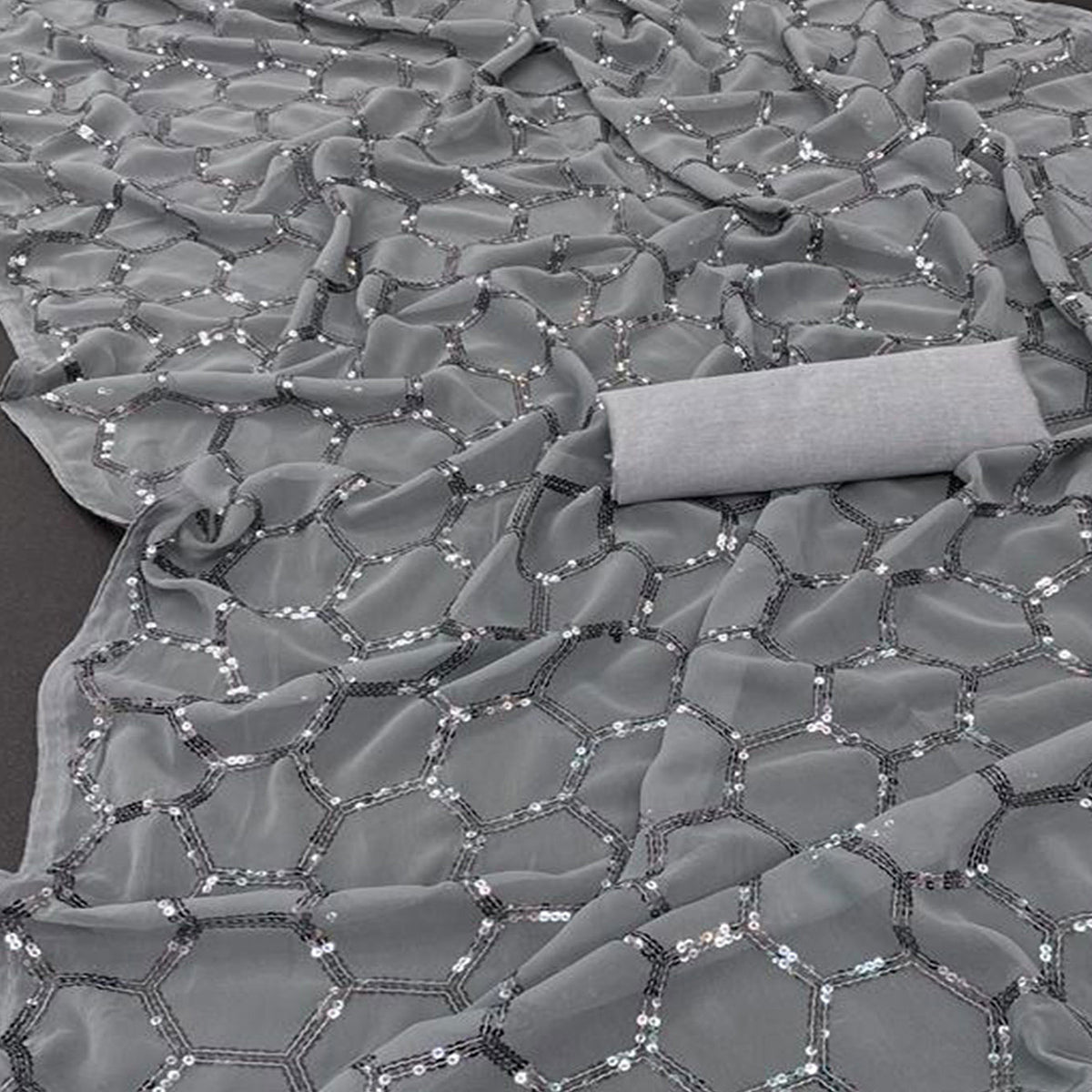 Grey Sequins Embroidered Georgette Saree