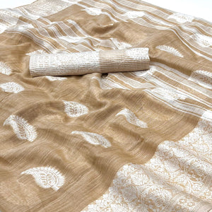 Chikoo Woven Linen Saree