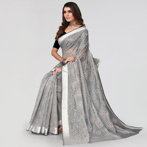 grey-floral-printed-poly-cotton-saree