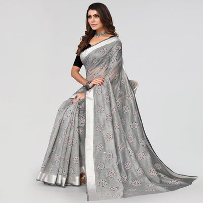 grey-floral-printed-poly-cotton-saree