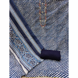 Blue Striped Printed Pure Cotton Dress Material