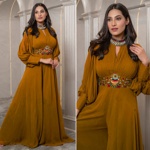 Brown Zardosi Work Georgette Jumpsuit
