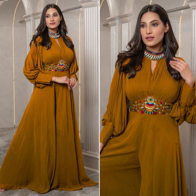 Brown Zardosi Work Georgette Jumpsuit