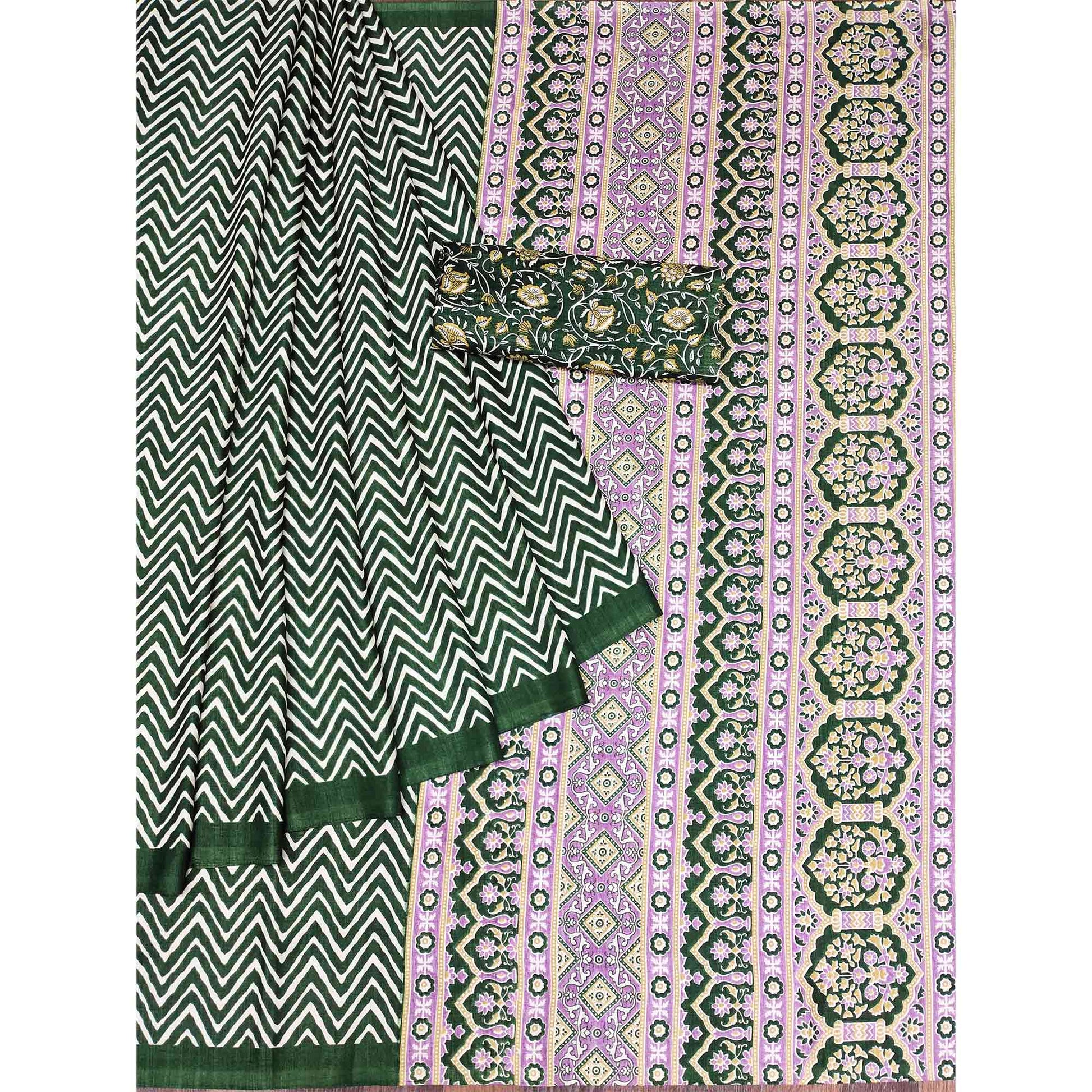 green-striped-printed-art-silk-saree