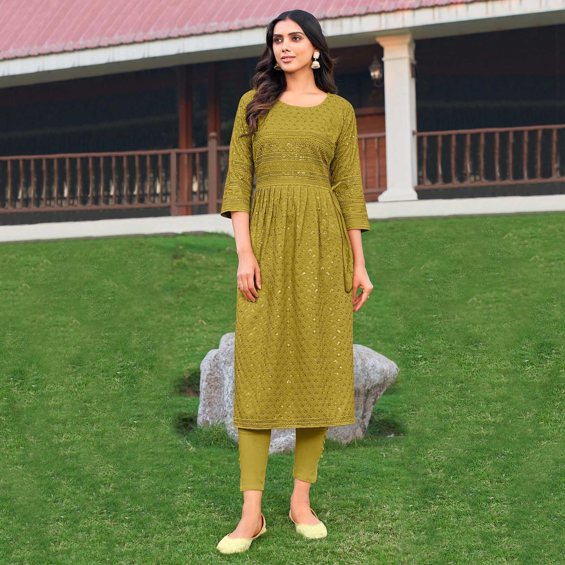 green-sequins-embroidered-rayon-naira-cut-kurti