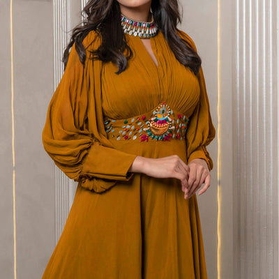 Brown Zardosi Work Georgette Jumpsuit