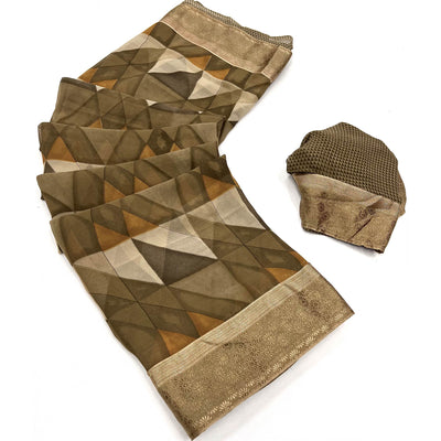 Chikoo Geometric Printed Georgette Saree