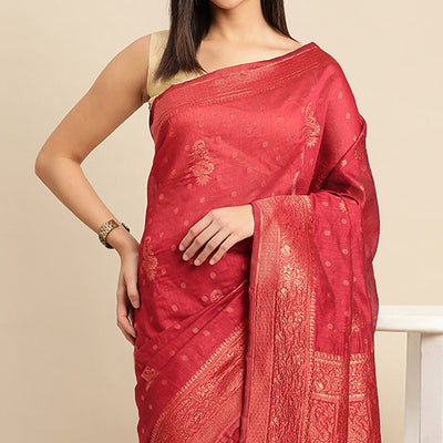 Maroon Woven Organza Saree