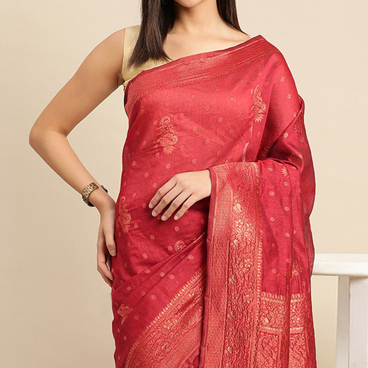 Maroon Woven Organza Saree
