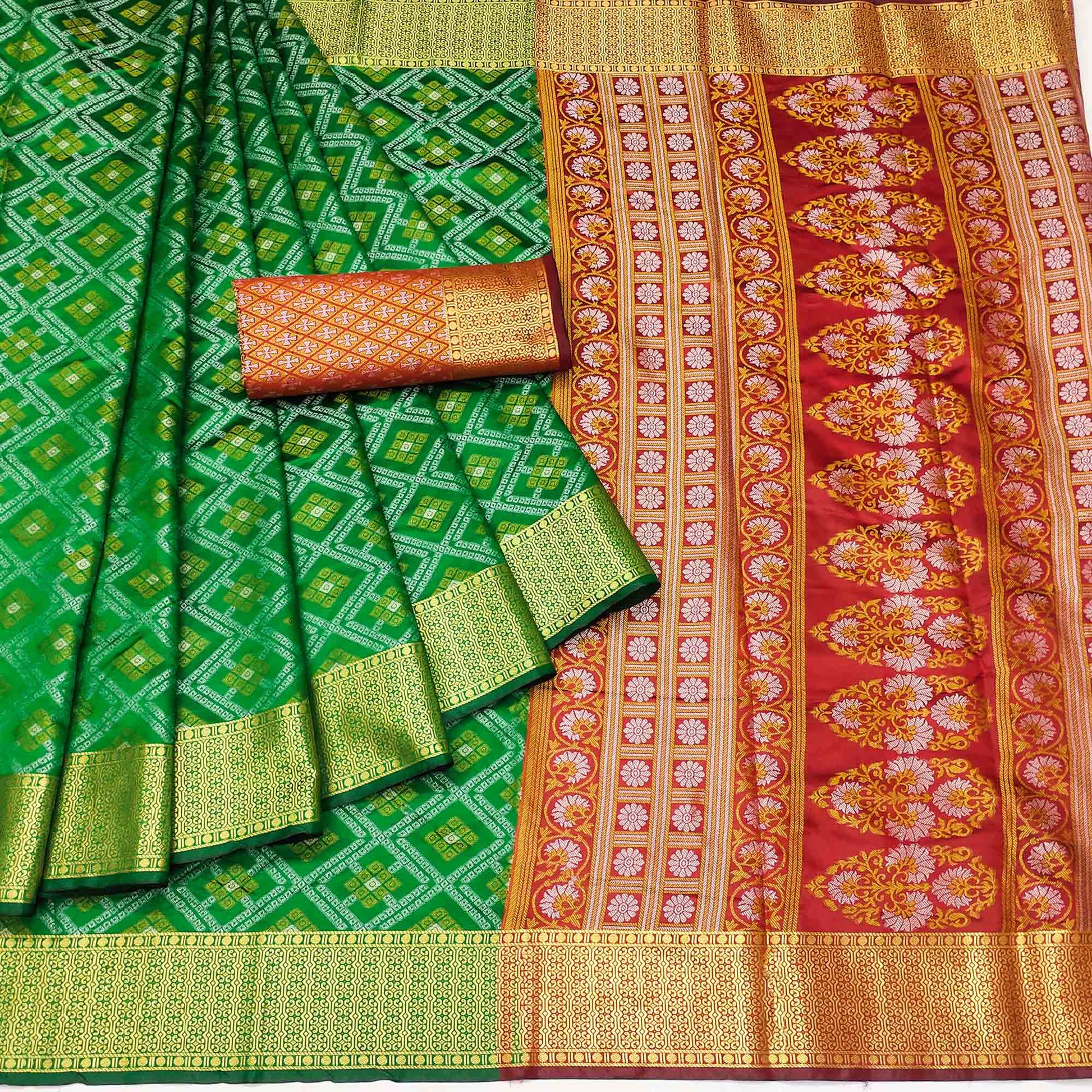 2green-bandhani-woven-banarasi-silk-saree