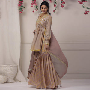 Mauve Printed With Embroidered Chiffon Sharara Suit