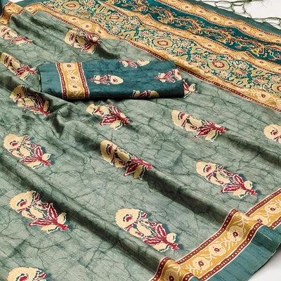 grey-floral-digital-printed-tussar-silk-saree-with-tassels