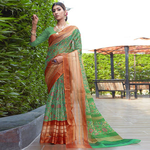 green-floral-digital-printed-poly-cotton-saree