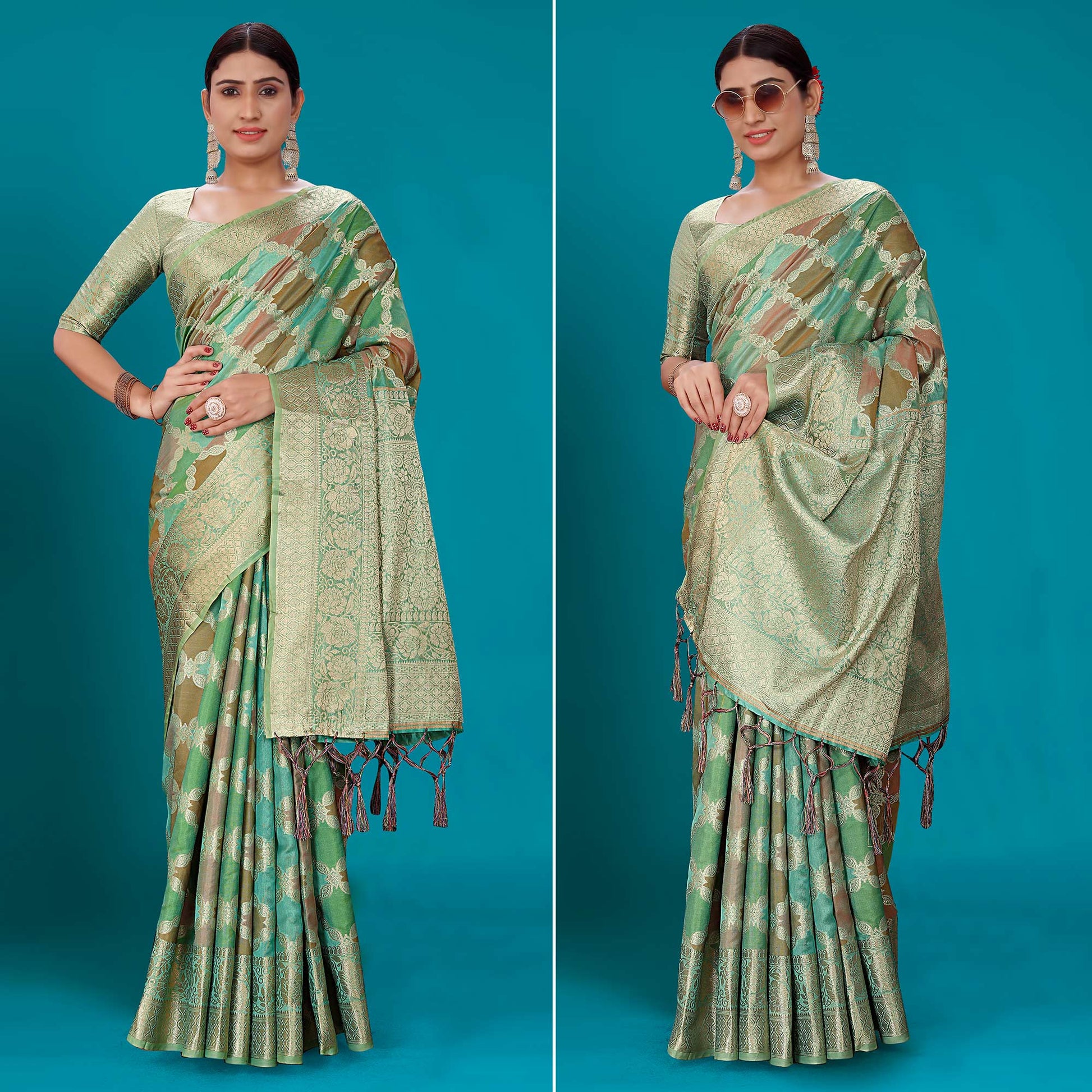 green-woven-organza-saree-with-tassels-16
