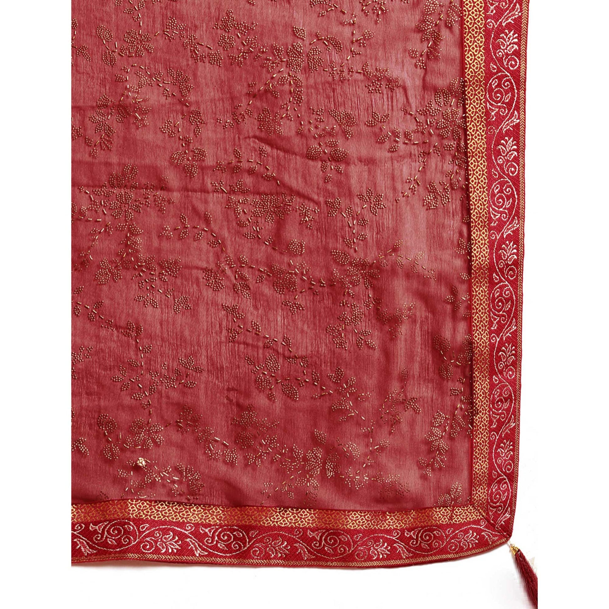 Maroon Floral Foil Printed Shimmer Saree