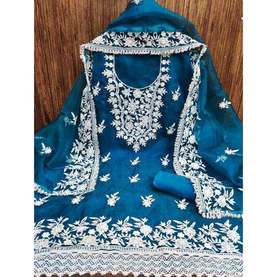 Morpich Floral Embroidered Organza Dress Material