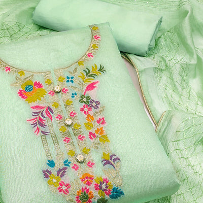 green-floral-woven-dola-silk-dress-material