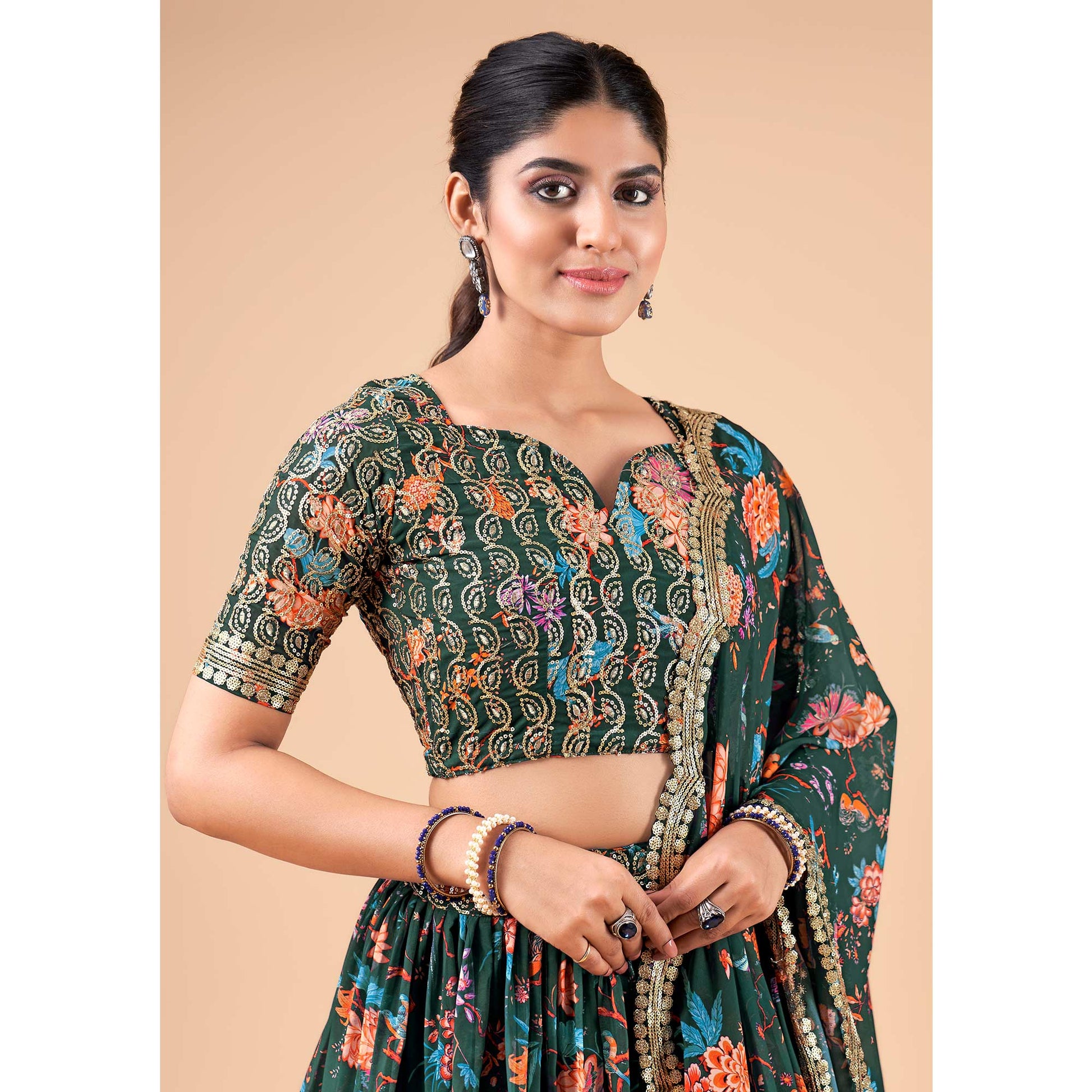 green-floral-printed-and-sequins-work-georgette-lehenga-choli