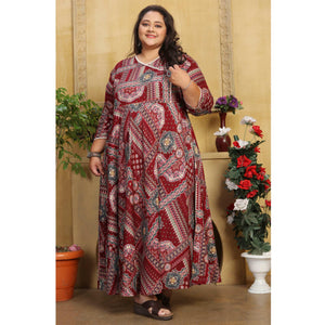 Maroon Floral Printed Long Kurti