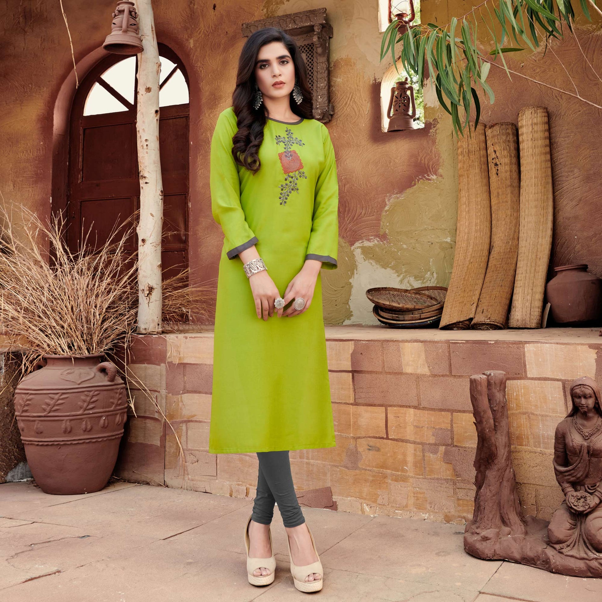 green-floral-embroidered-rayon-kurti-2