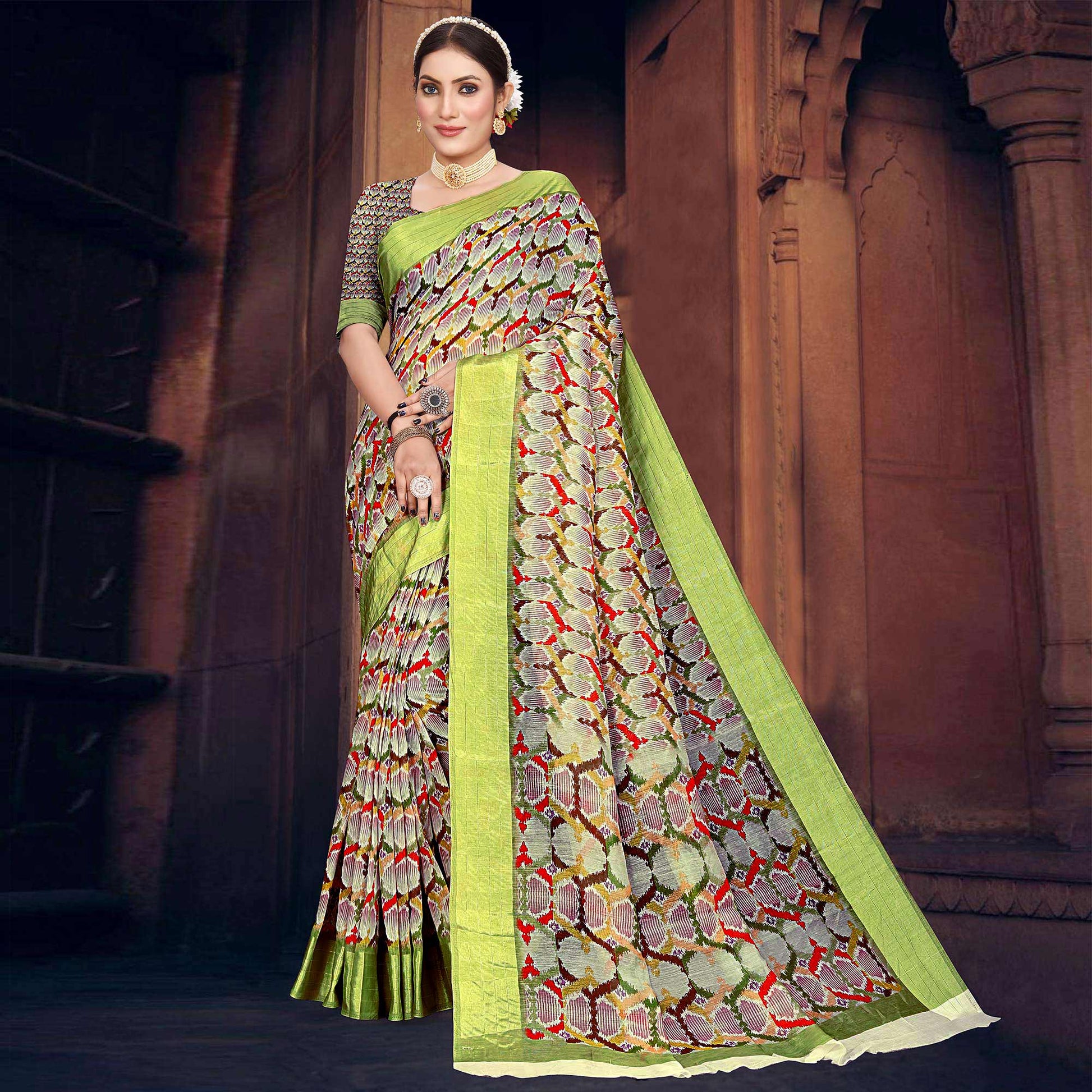 green-digital-printed-poly-cotton-saree-1