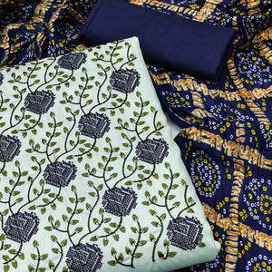 Light Blue Embroidered Art Silk Dress Material