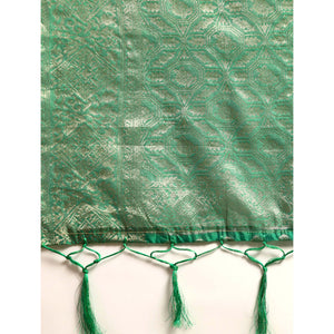 green-woven-organza-silk-saree-with-tassels