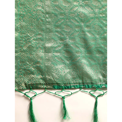 green-woven-organza-silk-saree-with-tassels
