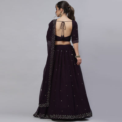 Dark Purple Sequins Embroidered Georgette Lehenga Choli