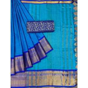 Blue Woven Cotton Silk Saree With Tassels