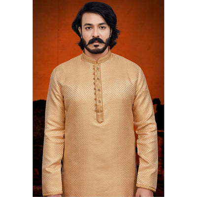 Cream Woven Jacquard Kurta Pyjama Set