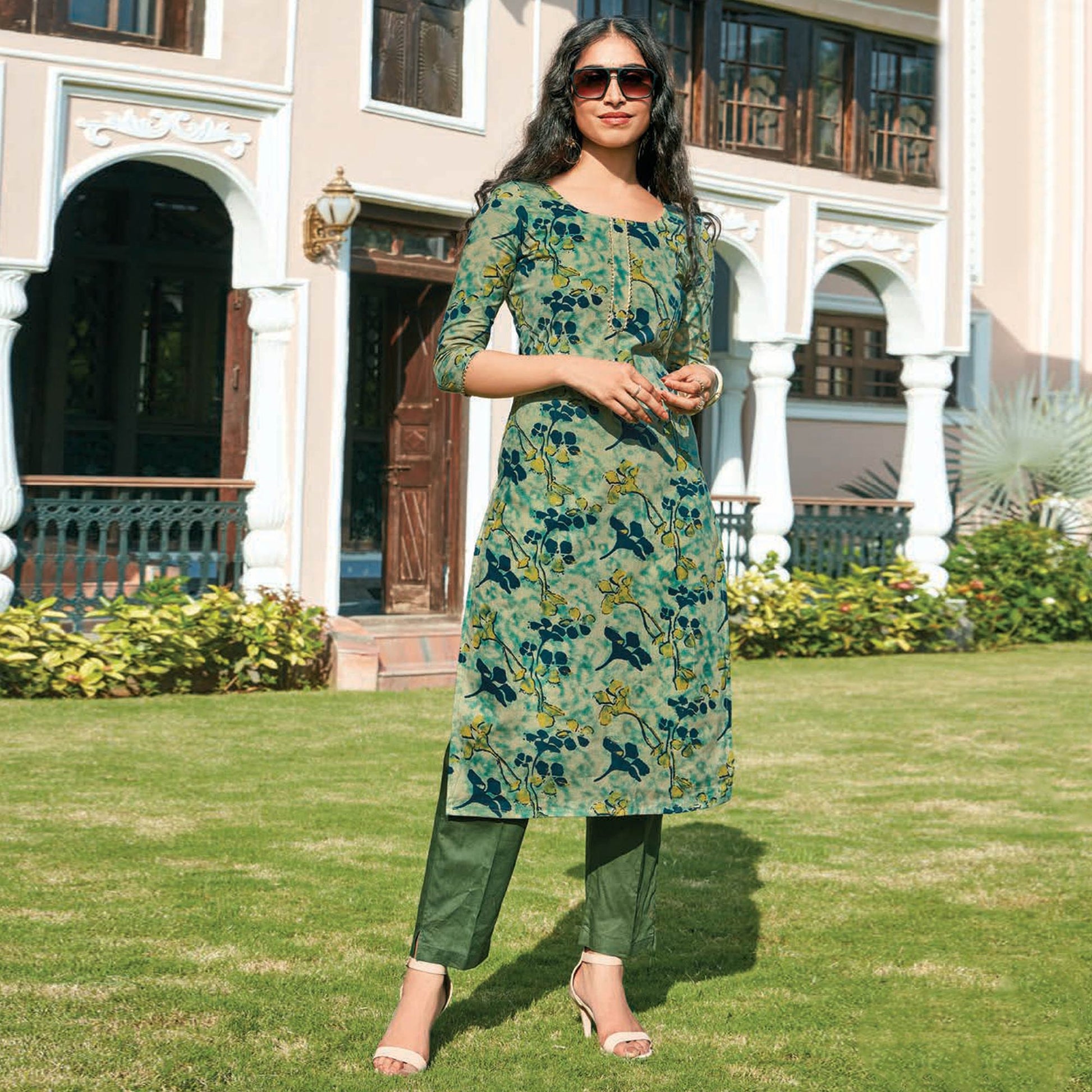 green-floral-printed-poly-cotton-kurti