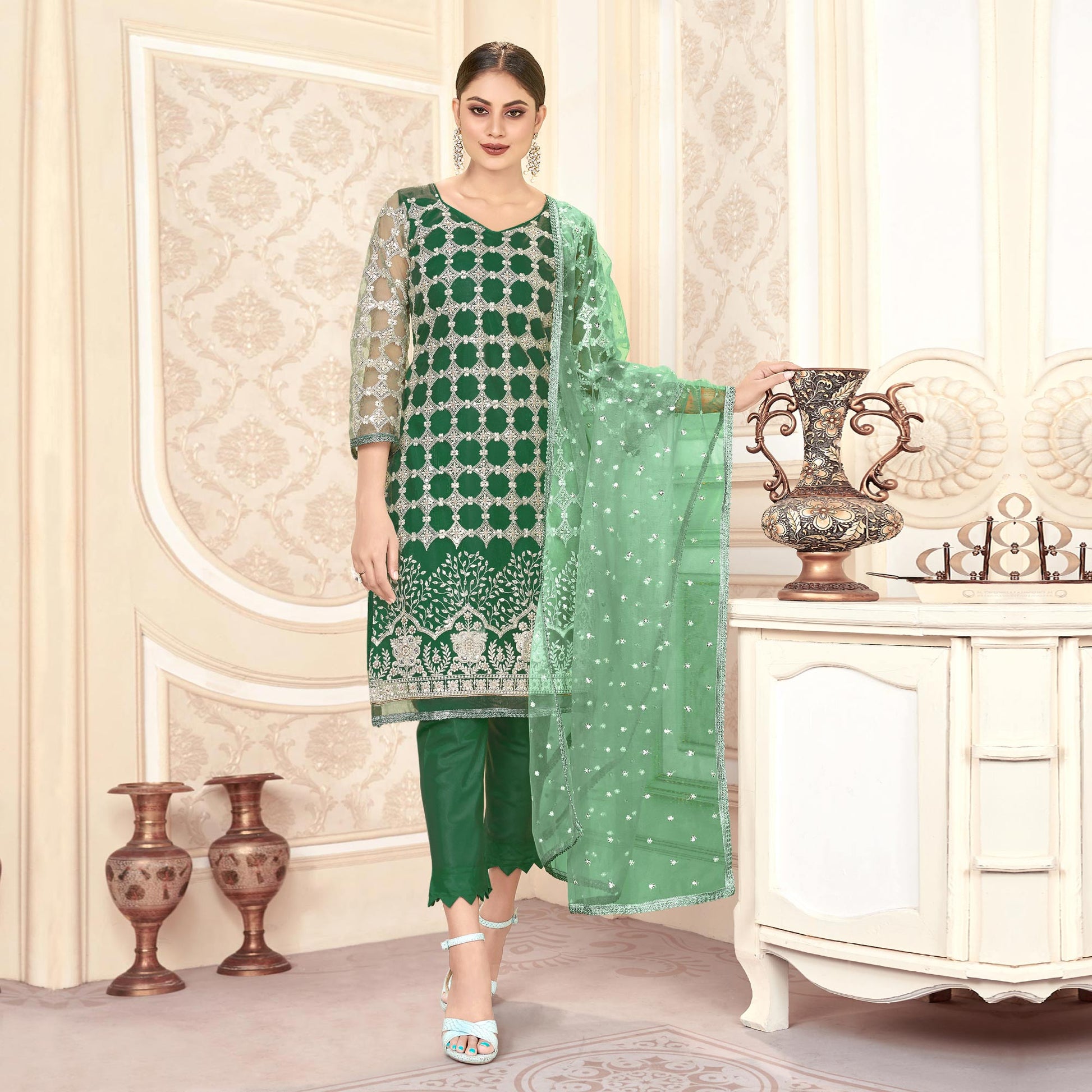 green-sequins-embroidered-net-semi-stitched-suit