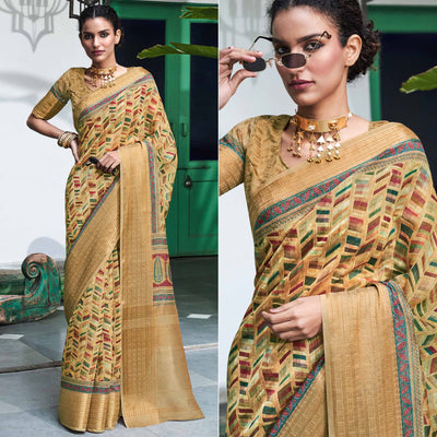 Chikoo Digital Printed Linen Saree