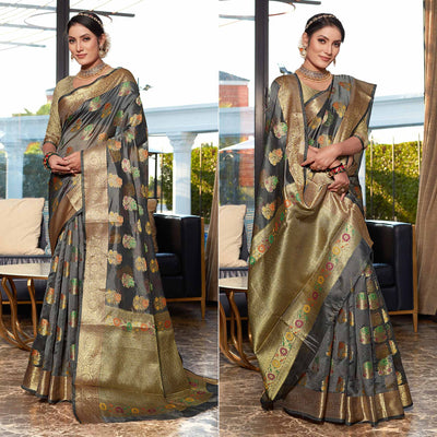 a-grey-floral-woven-organza-saree