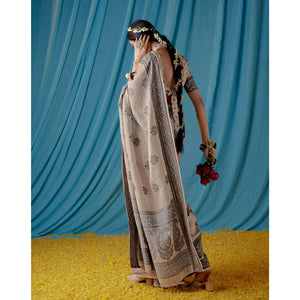 Chikoo Thread Woven Cotton Silk Saree