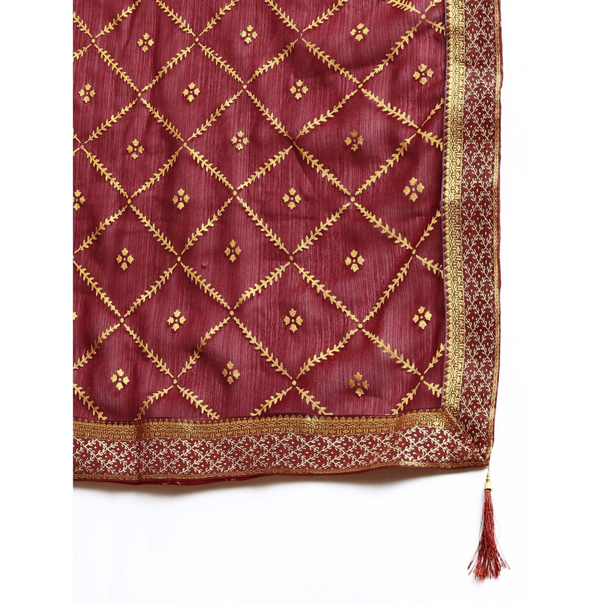 Maroon Floral Foil Printed Zomato Saree