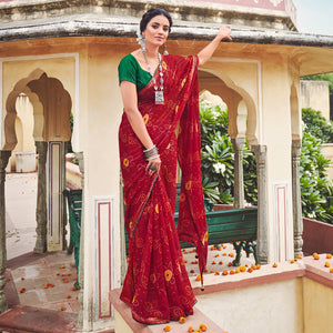 Maroon Printed Chiffon Saree