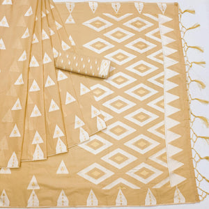 Chikoo Woven Cotton Saree With Tassels