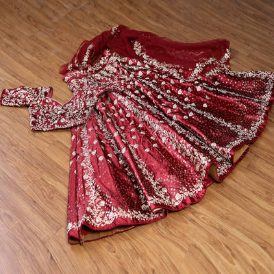 Maroon Embroidered Satin Lehenga Choli