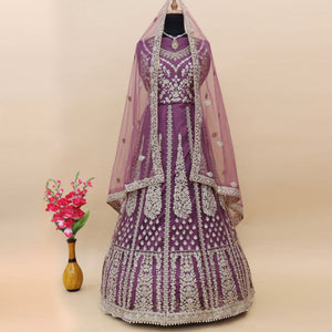 Mauve Floral Embroidered Net Gown