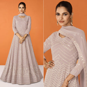 Dusty Rose Pink Sequins Embroidered Georgette Semi Stitched Anarkali Suit