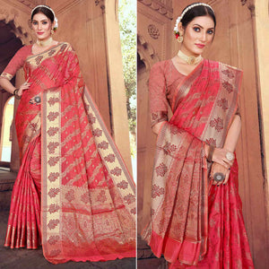 Gajari Pink Floral Woven Organza Saree